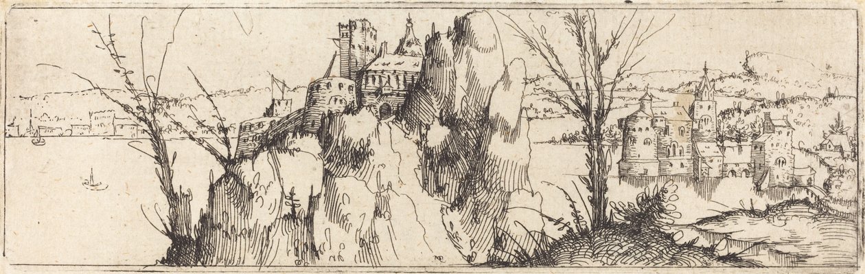 Landschap met een Meer [bovenste plaat] door Augustin Hirschvogel