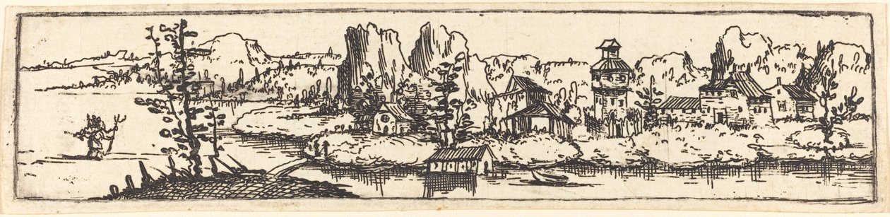 Rivierlandschap met Sint-Christoffel door Augustin Hirschvogel
