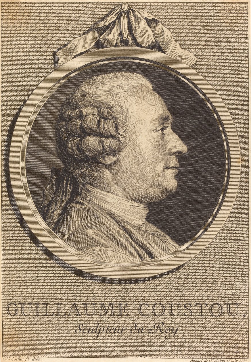 Guillaume Coustou door Augustin de Saint Aubin after Charles Nicolas Cochin II