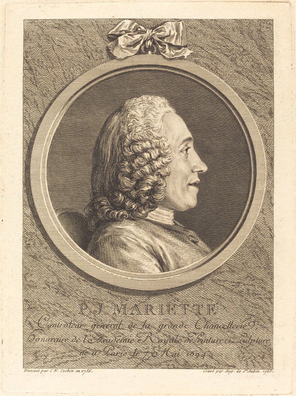 Pierre-Jean Mariette door Augustin de Saint Aubin after Charles Nicolas Cochin II