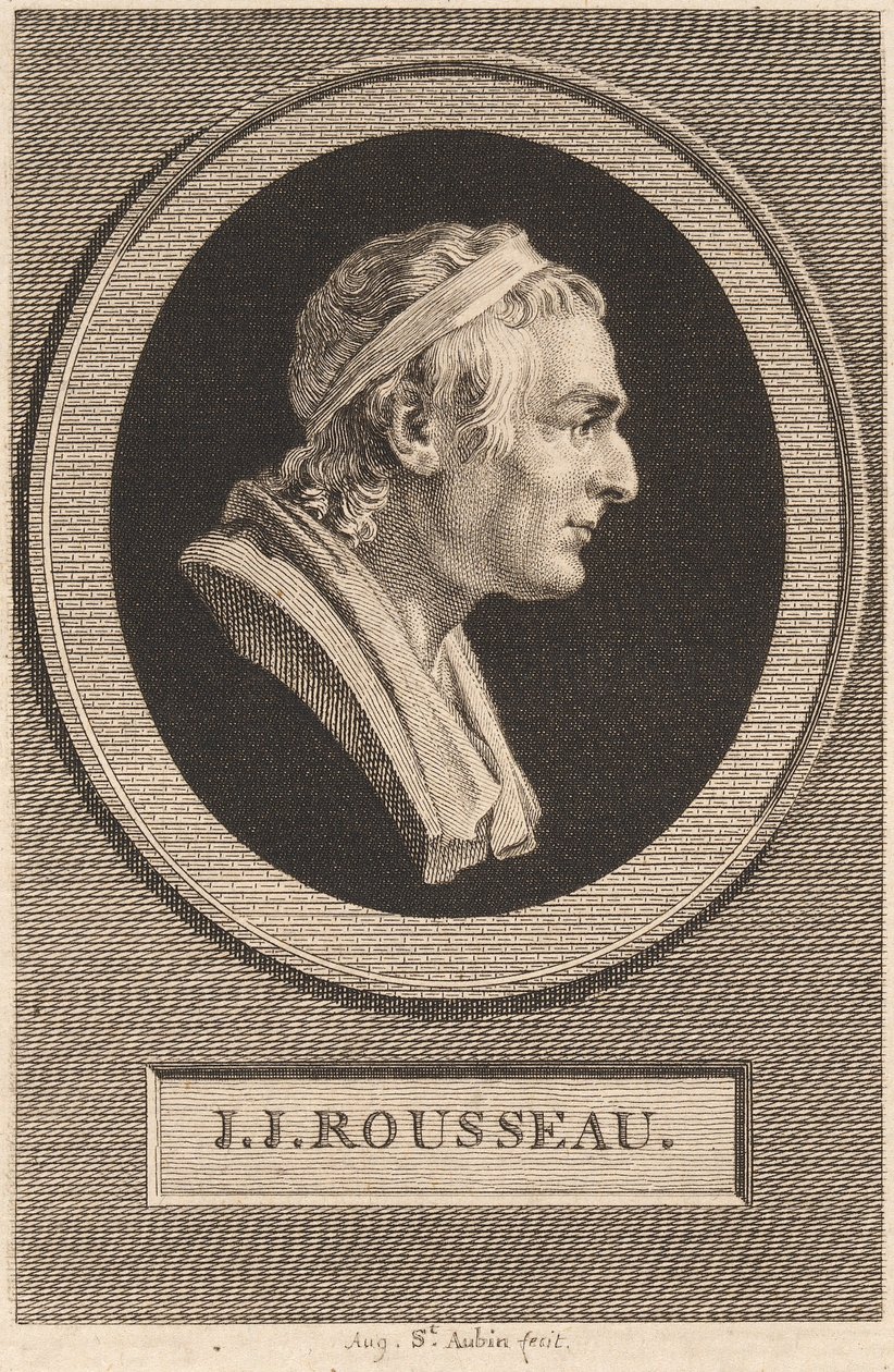 Jean-Jacques Rousseau door Augustin de Saint Aubin after Jean Antoine Houdon