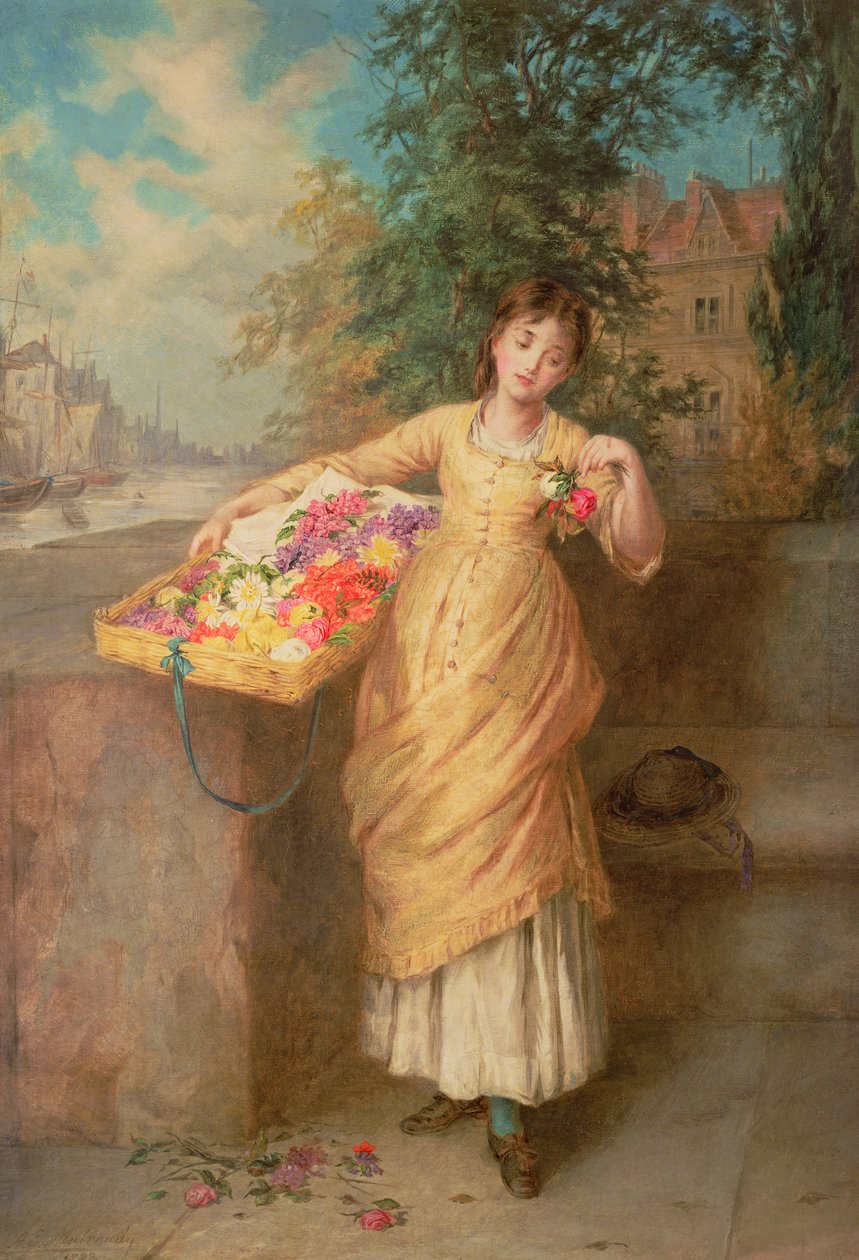 De bloemenverkoper, 1882 door Augustus Edward Mulready