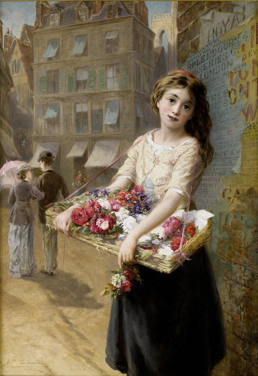 Een straatbloemverkoper door Augustus Edwin Mulready