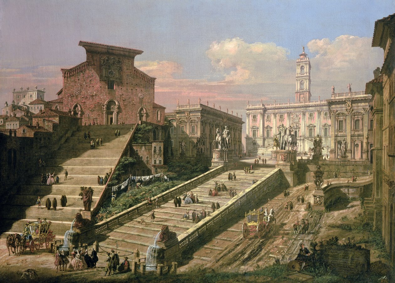 Het Piazza del Campidoglio en de Kerk van S. Mario d