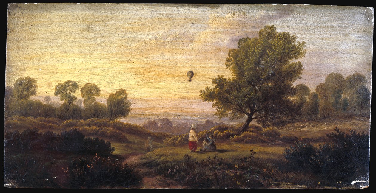 Luchtballon boven bosgebied, c.1840 door B. Cook