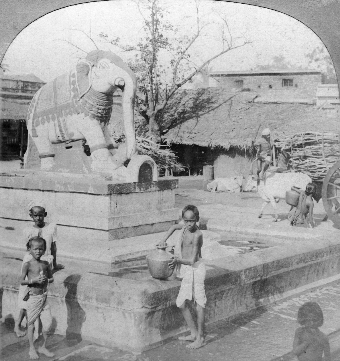 Een olifantenfontein, Madura, India, 1901 door B. L. Singley