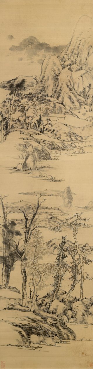 Landschap in de stijl van Wang Meng, (ca. 1309-1385) door Bada Shanren