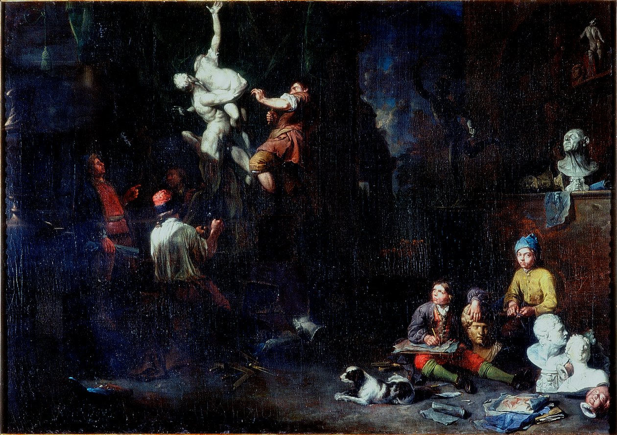 Een beeldhouwersatelier, 1706 door Balthasar van den Bossche