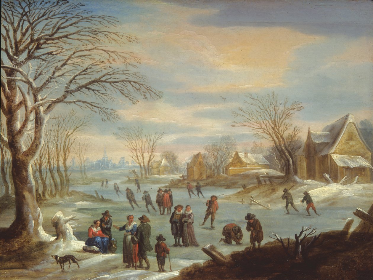 Winterlandschap met schaatsers door Balthasar Beschey