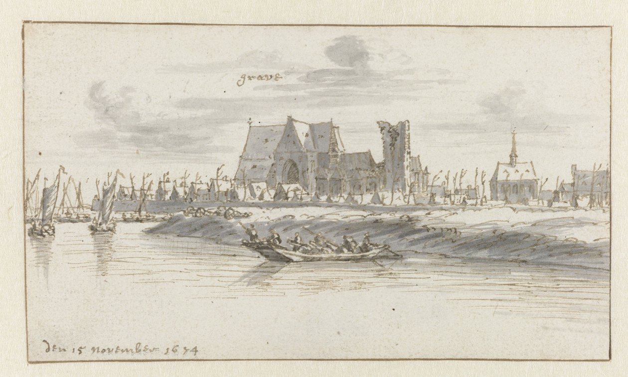 Gezicht op Grave, Noord-Brabant door Barend Klotz (attributed to)