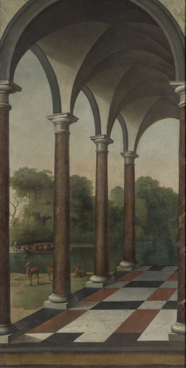 Colonnade met Uitzicht op een Park door Barent Fabritius (attributed to)