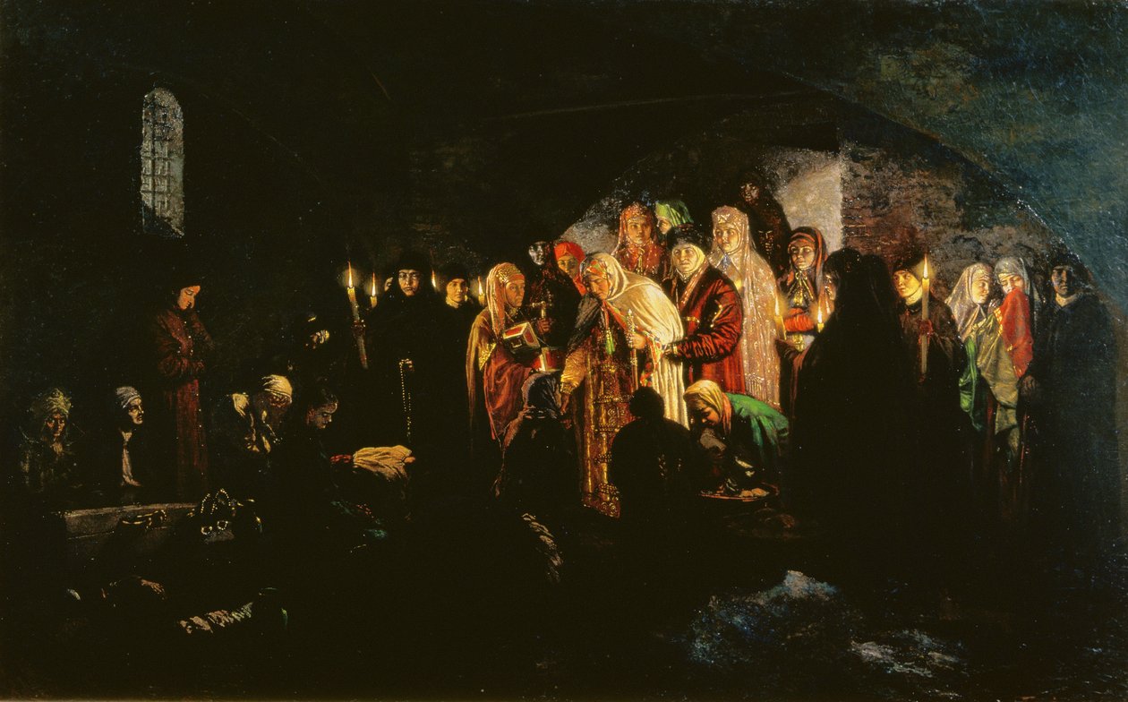 Keizerin geeft aalmoezen, 1880 door Mikhail Konstantinovich Klodt