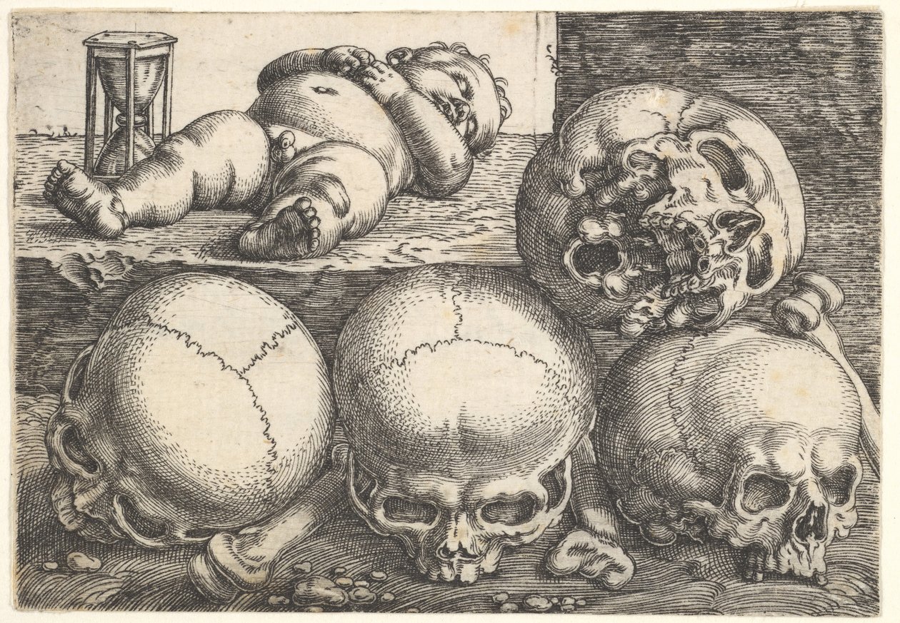 Dood kind met vier schedels, midden 16e eeuw door Barthel Beham