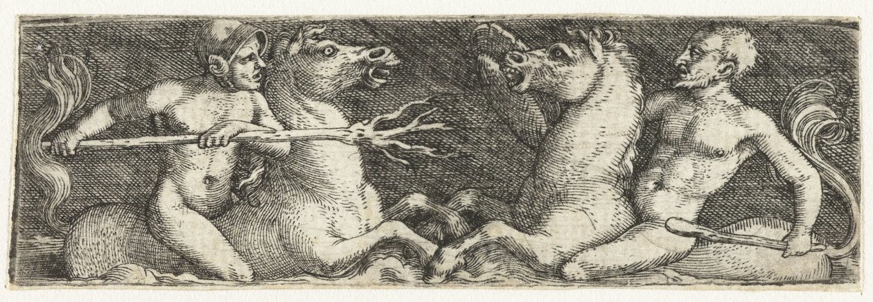 Twee vechtende tritons door Barthel Beham