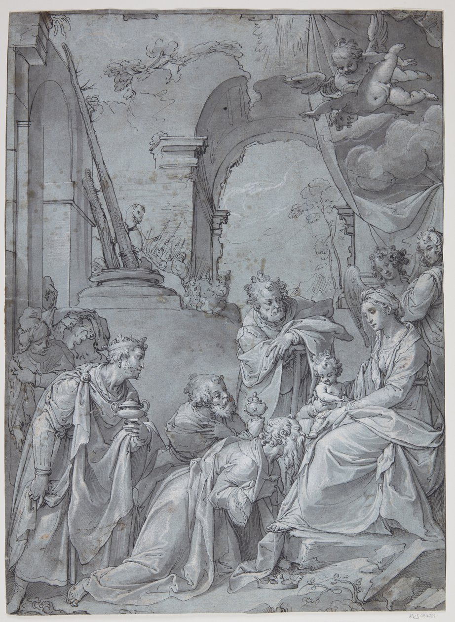 Aanbidding der herders door Bartholomeus Spranger