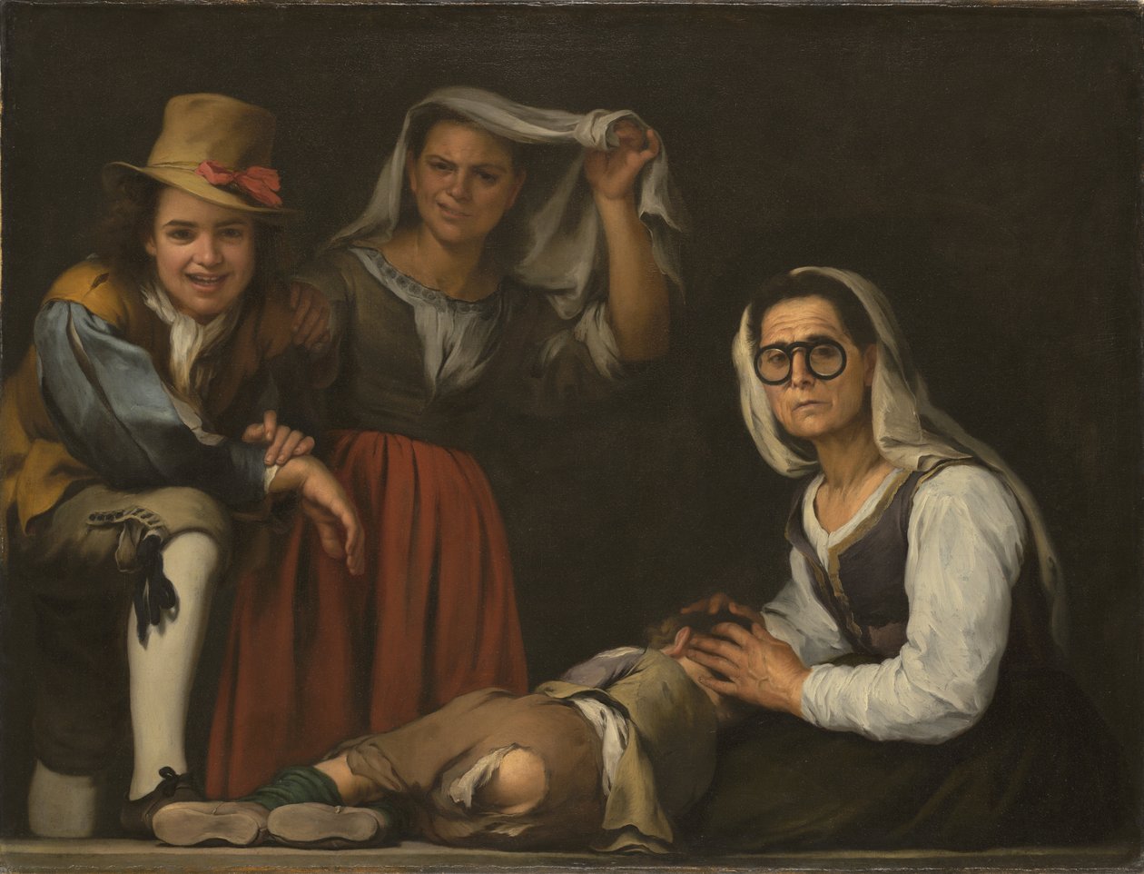 Vier Figuren op een Trede door Bartolomé Esteban Murillo