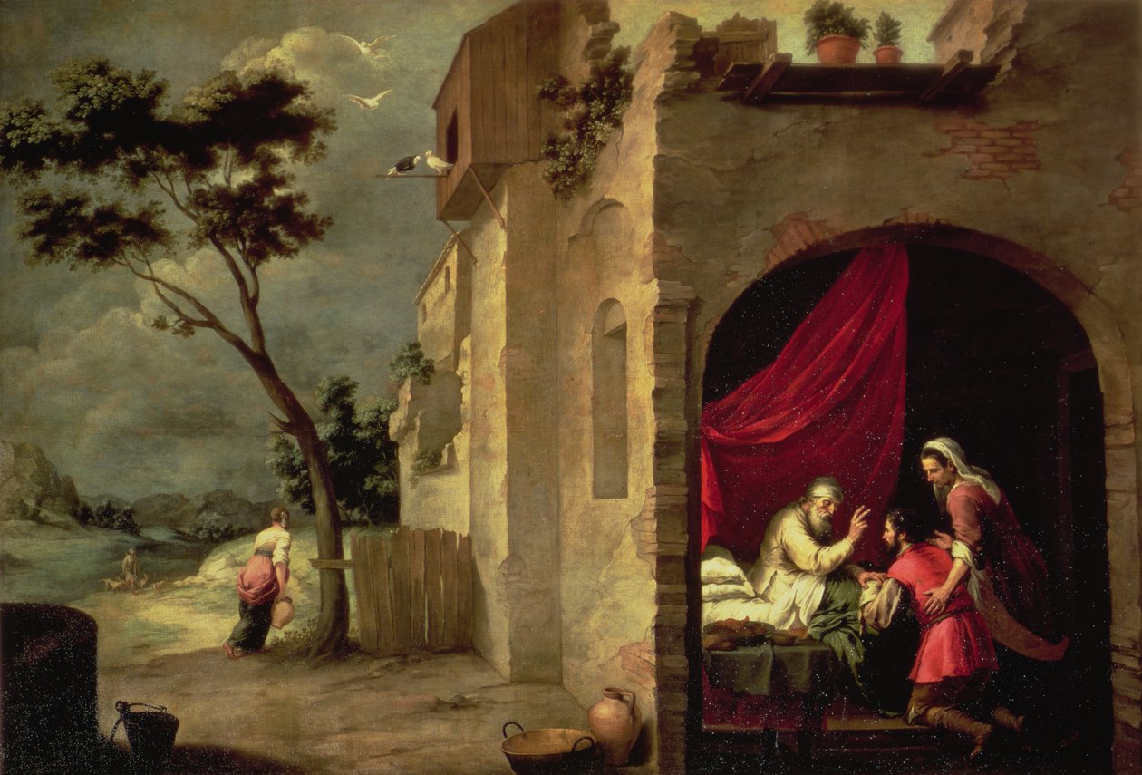 Isaak zegent Jakob door Bartolomé Esteban Murillo