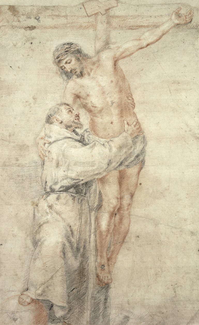 Sint Franciscus verwerpt de wereld en omarmt Christus door Bartolomé Esteban Murillo