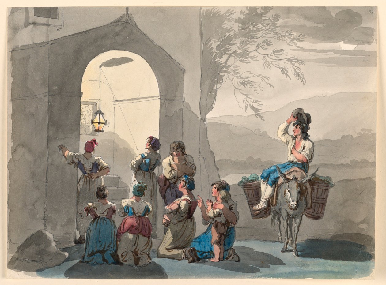 Tekening, Ave Maria in Tivoli, 1807-08 door Bartolomeo Pinelli