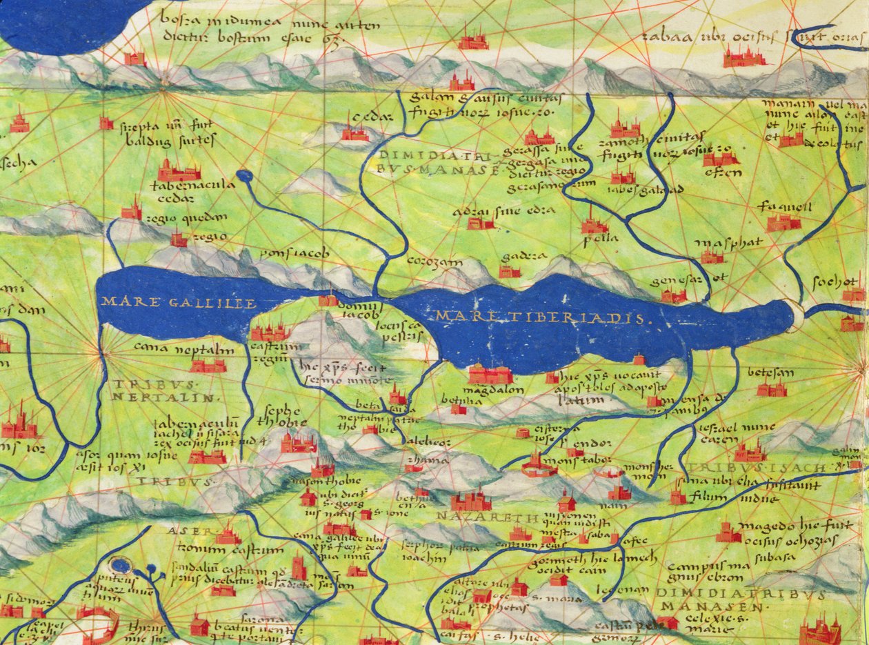 De Zee van Galilea, uit een Atlas van de Wereld in 33 Kaarten, Venetië, 1 september 1553 (detail) door Battista Agnese
