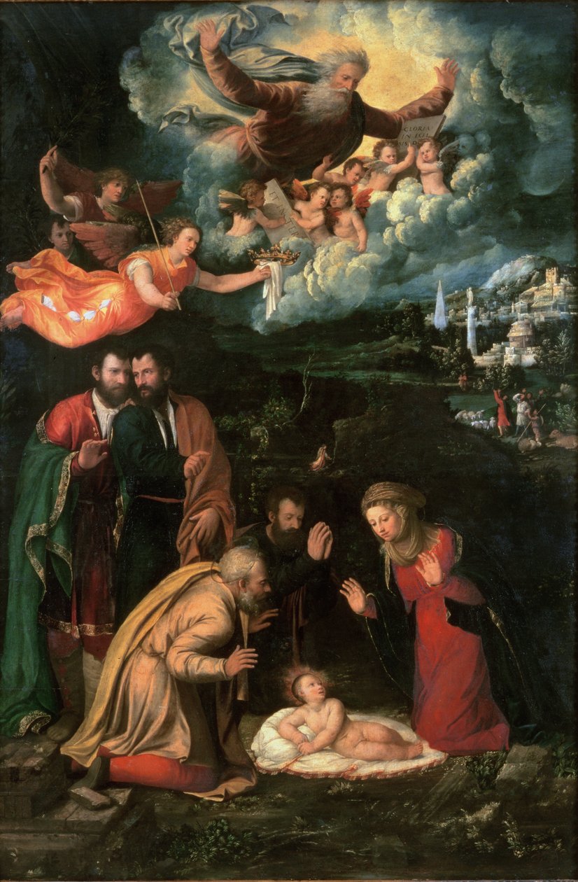 Geboorte met God de Vader door Battista Dossi