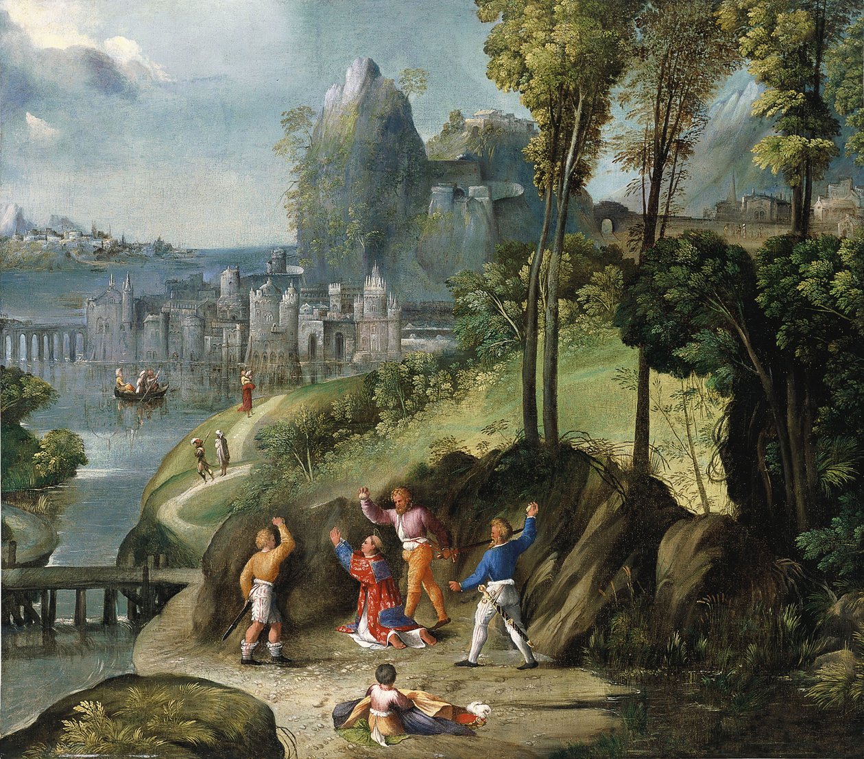 De steniging van Sint Stefanus door Battista Dossi