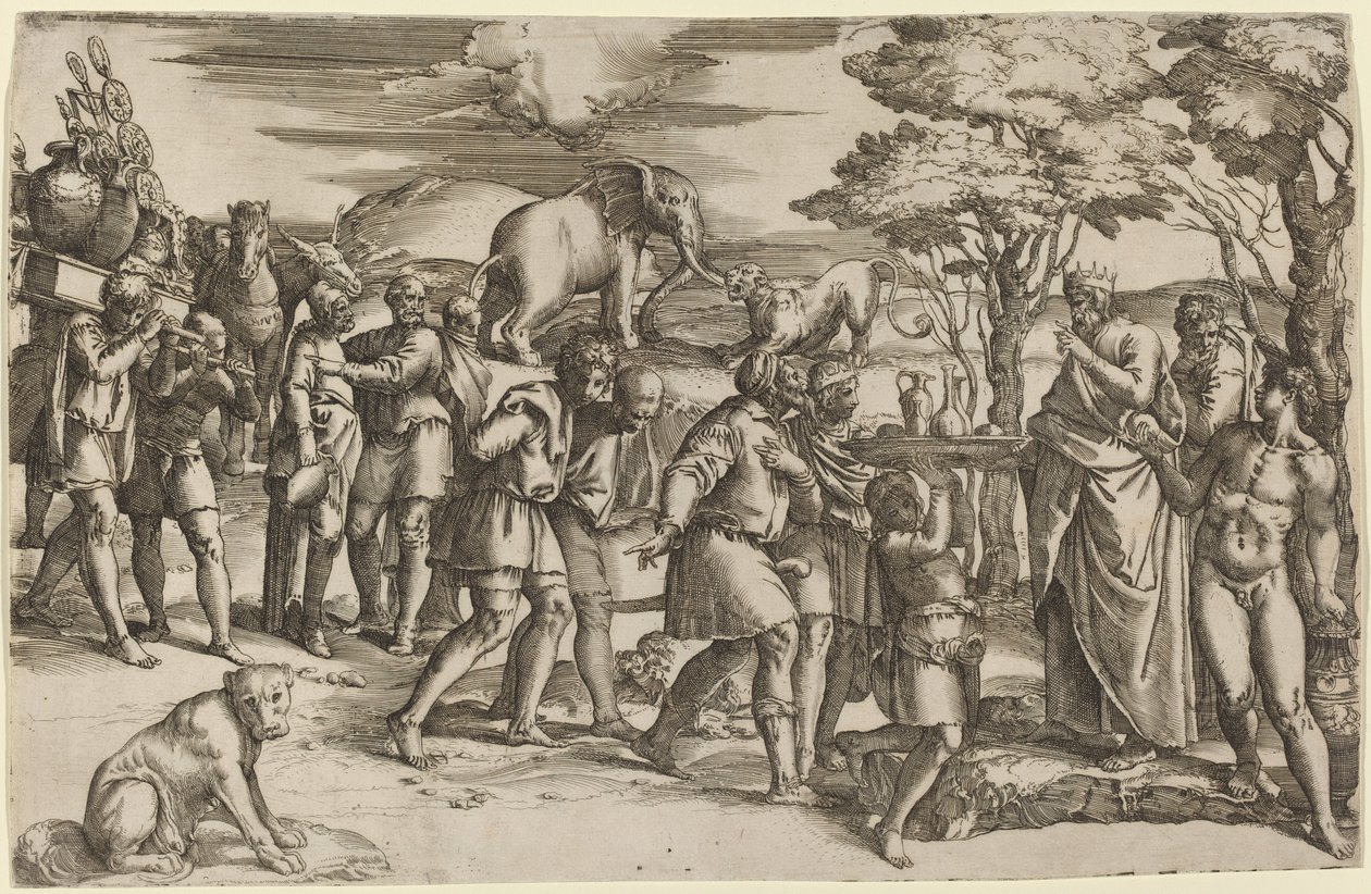 Abraham betaalt Tienden aan Melchisedek door Battista Franco