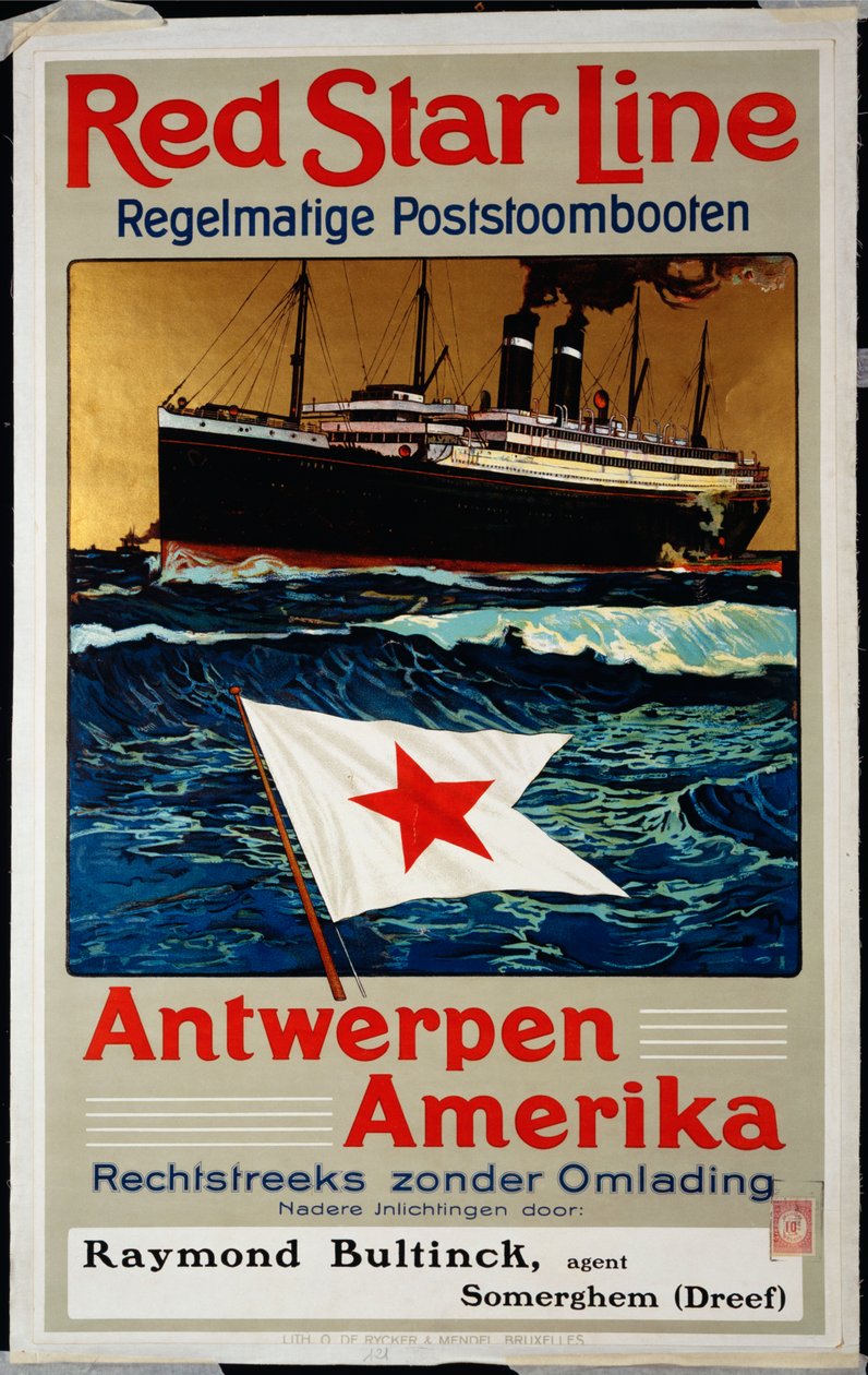 Red Star Line, Antwerpen Amerika, ca. 1899 door Belgian School