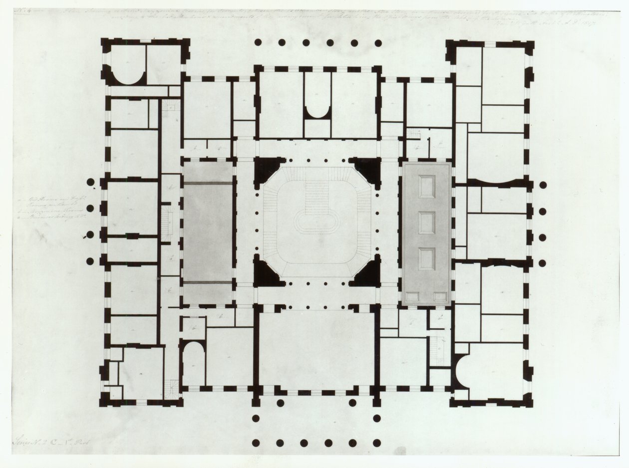 Plan van de Mezzanine verdieping door Benjamin Dean Wyatt