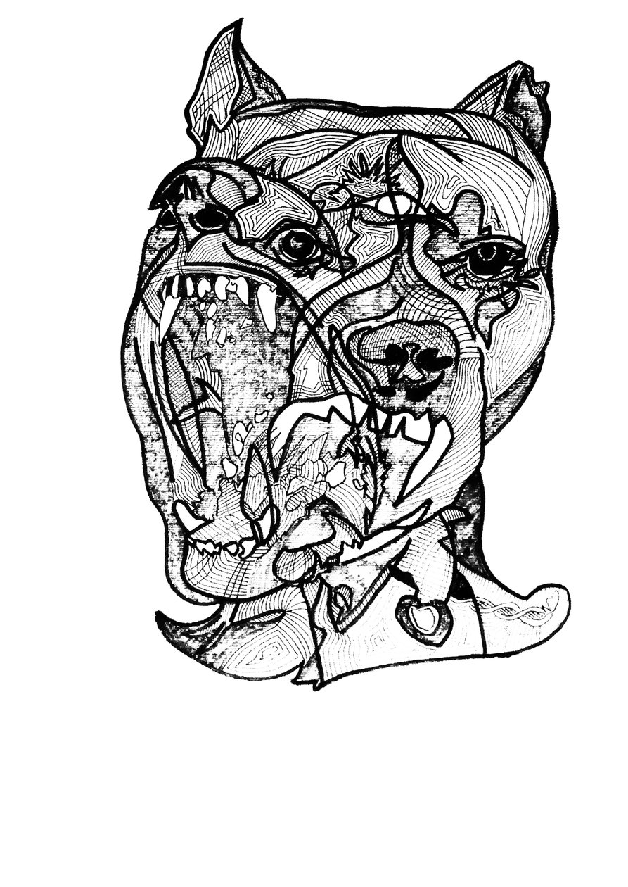 Dubbele rottweiler, 2019 (inkt op papier) door Benoit Erwann Boucherot