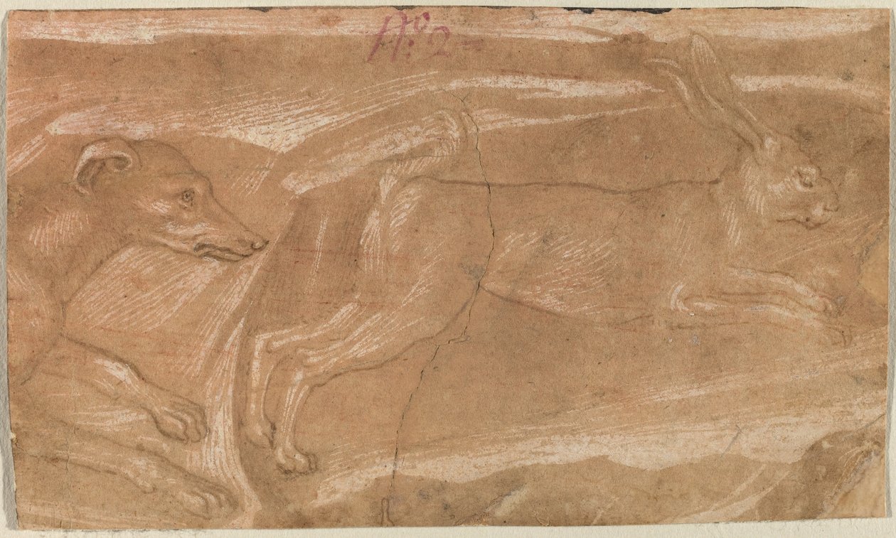 Een Hond die een Haas Achtervolgt door Benozzo Gozzoli