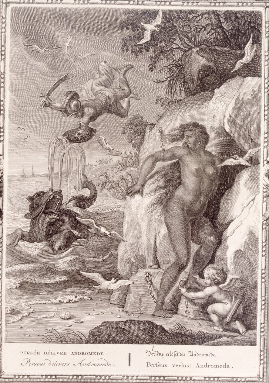 Perseus bevrijdt Andromeda van het zeemonster door Bernard Picart
