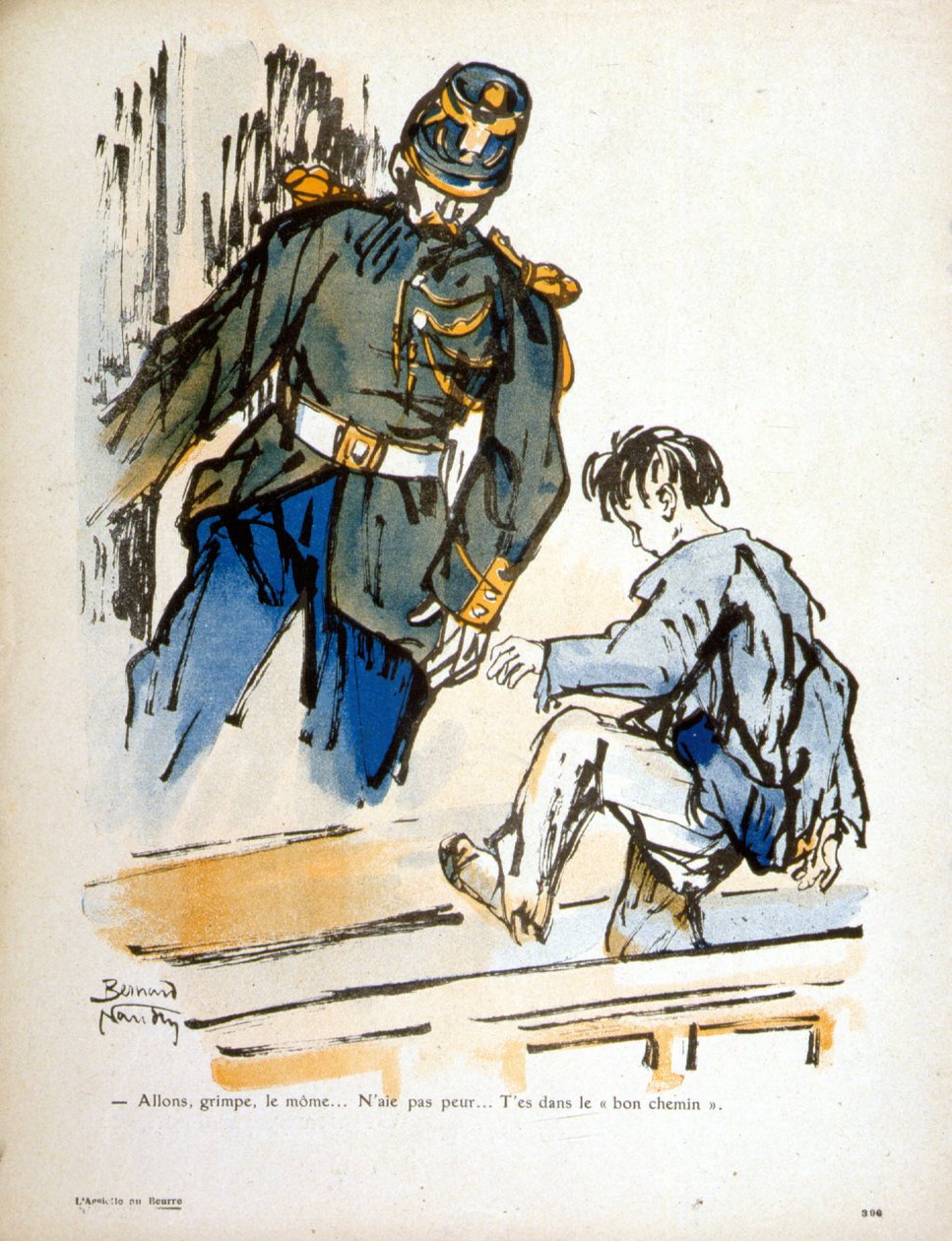 Kind en agent - gravure door Bernard Naudin
