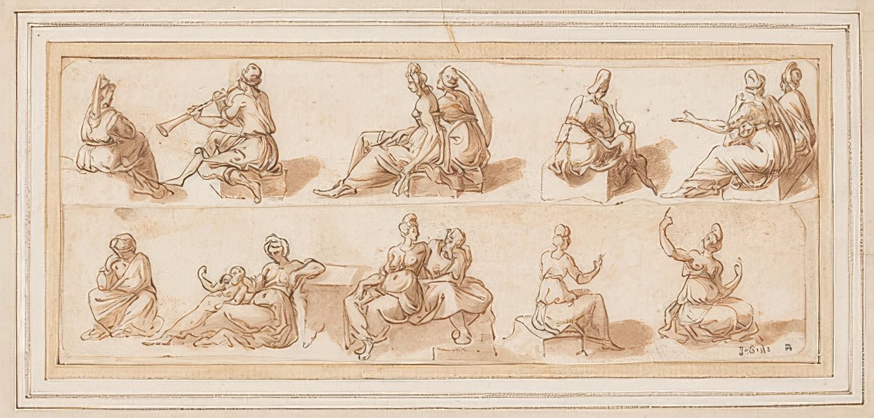Schetsblad met meerdere figuren door Bernard Salomon