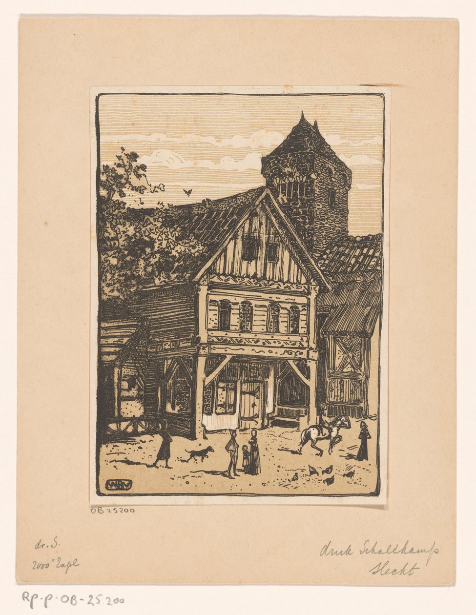 Houten huis en stenen toren door Bernard Willem Wierink