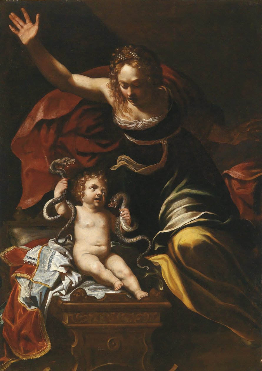 Scène uit de jeugd van Hercules door Bernardino Mei