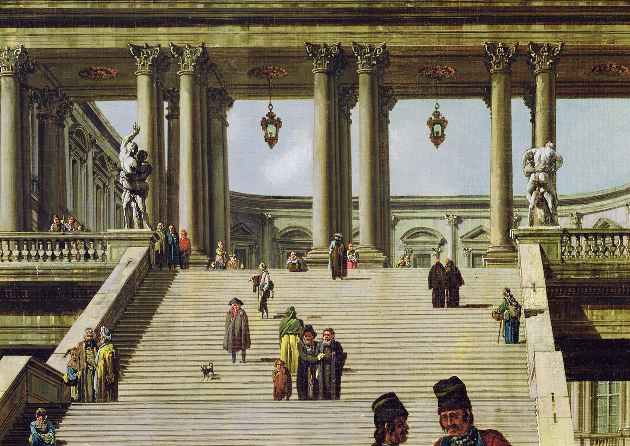 Ideaal Landschap met Paleistrappen, 1762 (detail) door Bernardo Bellotto