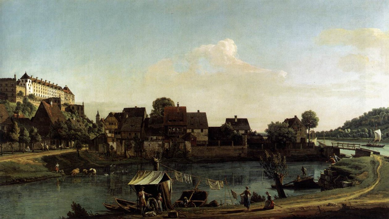 Pirna gezien vanaf de havenstad door Bernardo Bellotto