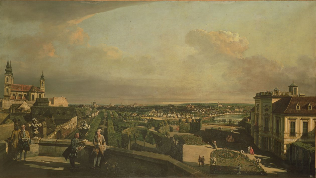 Het Kaunitz-paleis en de tuin, Wenen, 1759-60 door Bernardo Bellotto