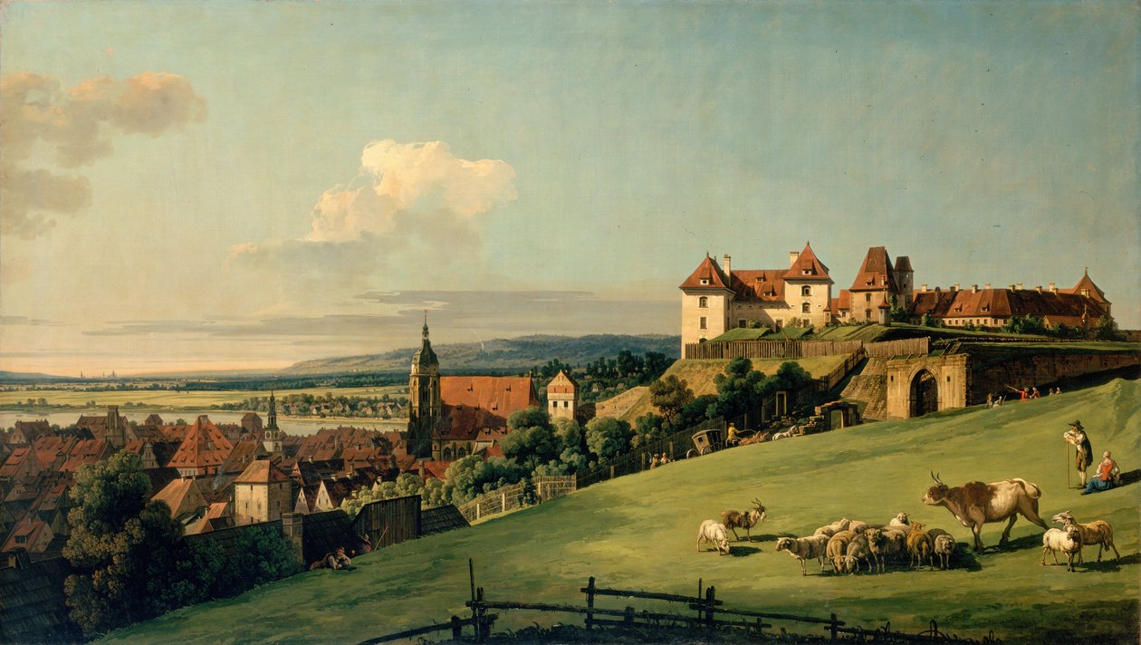 Uitzicht op Pirna vanaf het Sonnenstein Kasteel door Bernardo Bellotto