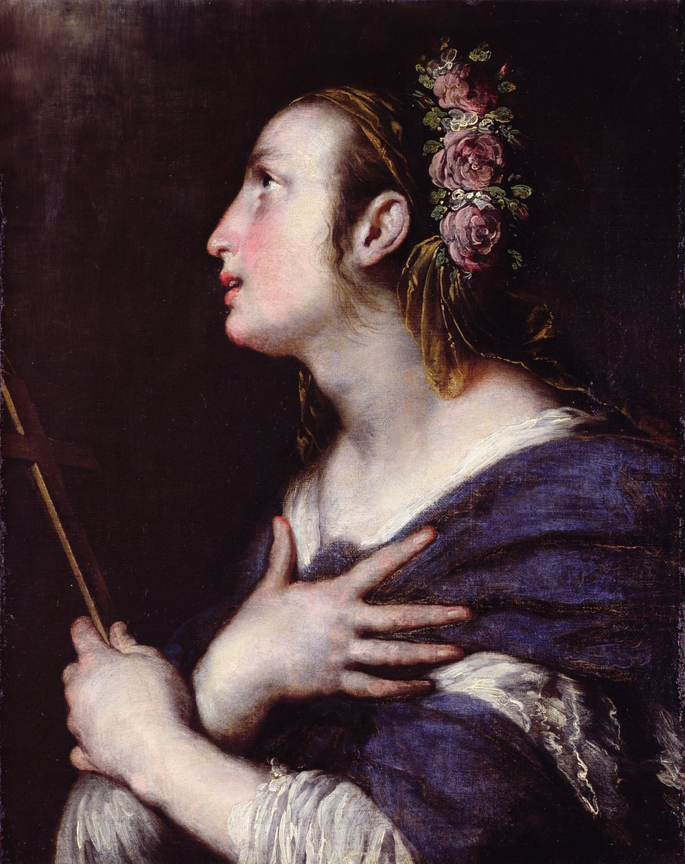 Heilige met een kroon van rozen door Bernardo Strozzi