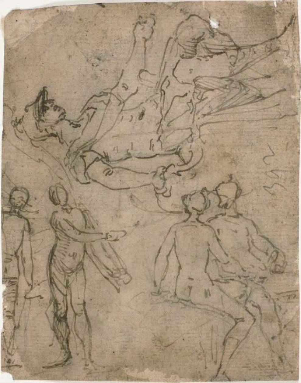 Schetsen van zittende krijger, verschillende figuren door Bernardo Castello