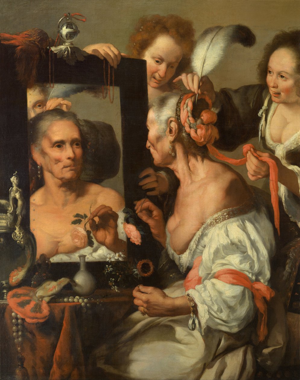 Allegorie op vergankelijkheid (Oude kokette) door Bernardo Strozzi