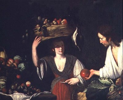 Fruitenverkoopster door Bernardo Strozzi