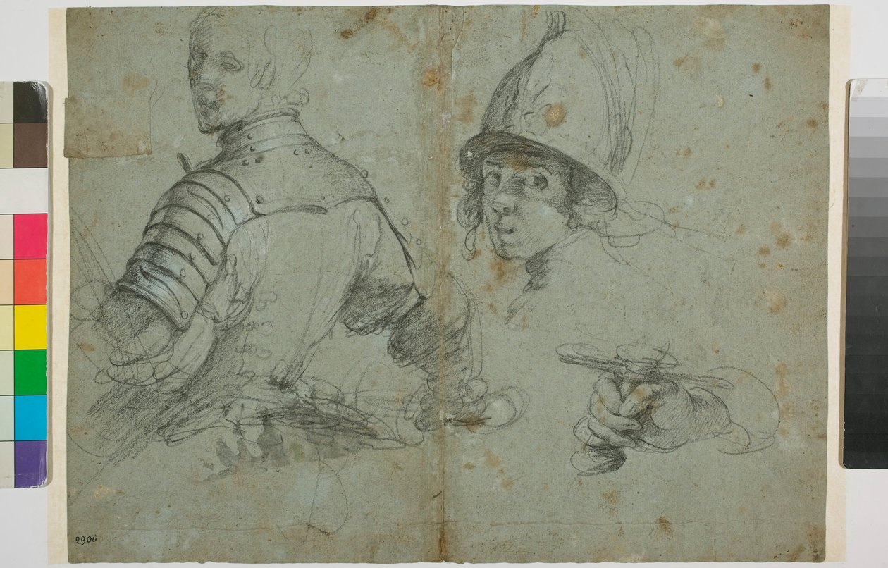 Studie van een jonge man in harnas door Bernardo Strozzi