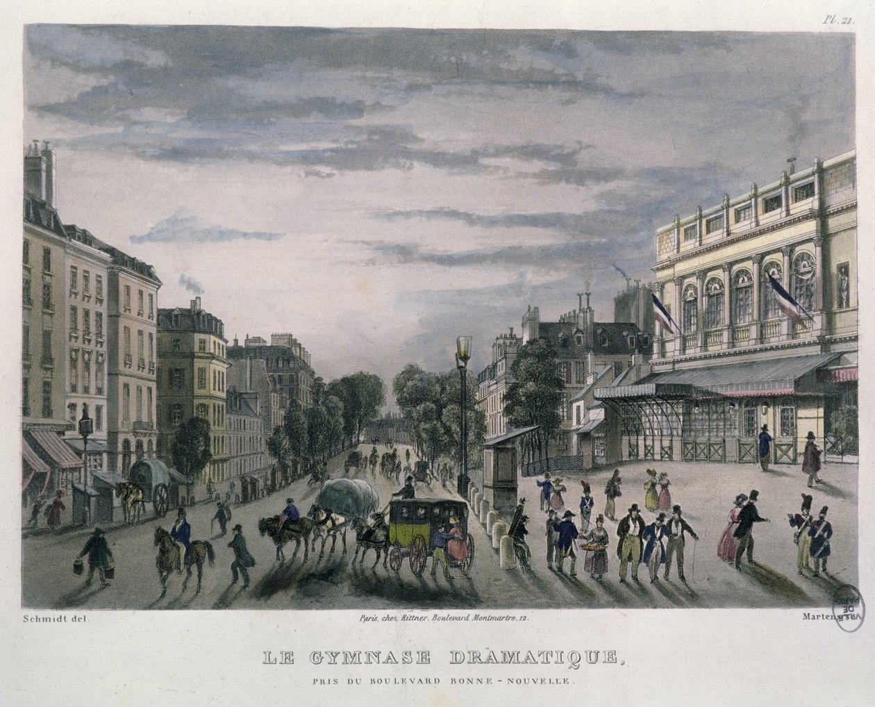 Het Gymnase Dramatique theater, Parijs, 1832 door Bernhard Schmidt