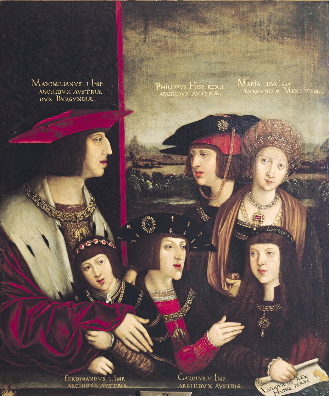 Keizer Maximiliaan I (1493-1519) met zijn vrouw Maria van Bourgondië, en zijn zonen Karel V (1500-58) en Filips I (1478-1506) door Bernhard Strigel