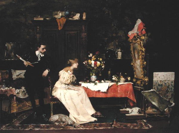 Kunstenaar in zijn atelier door Bertelan Karlovsky