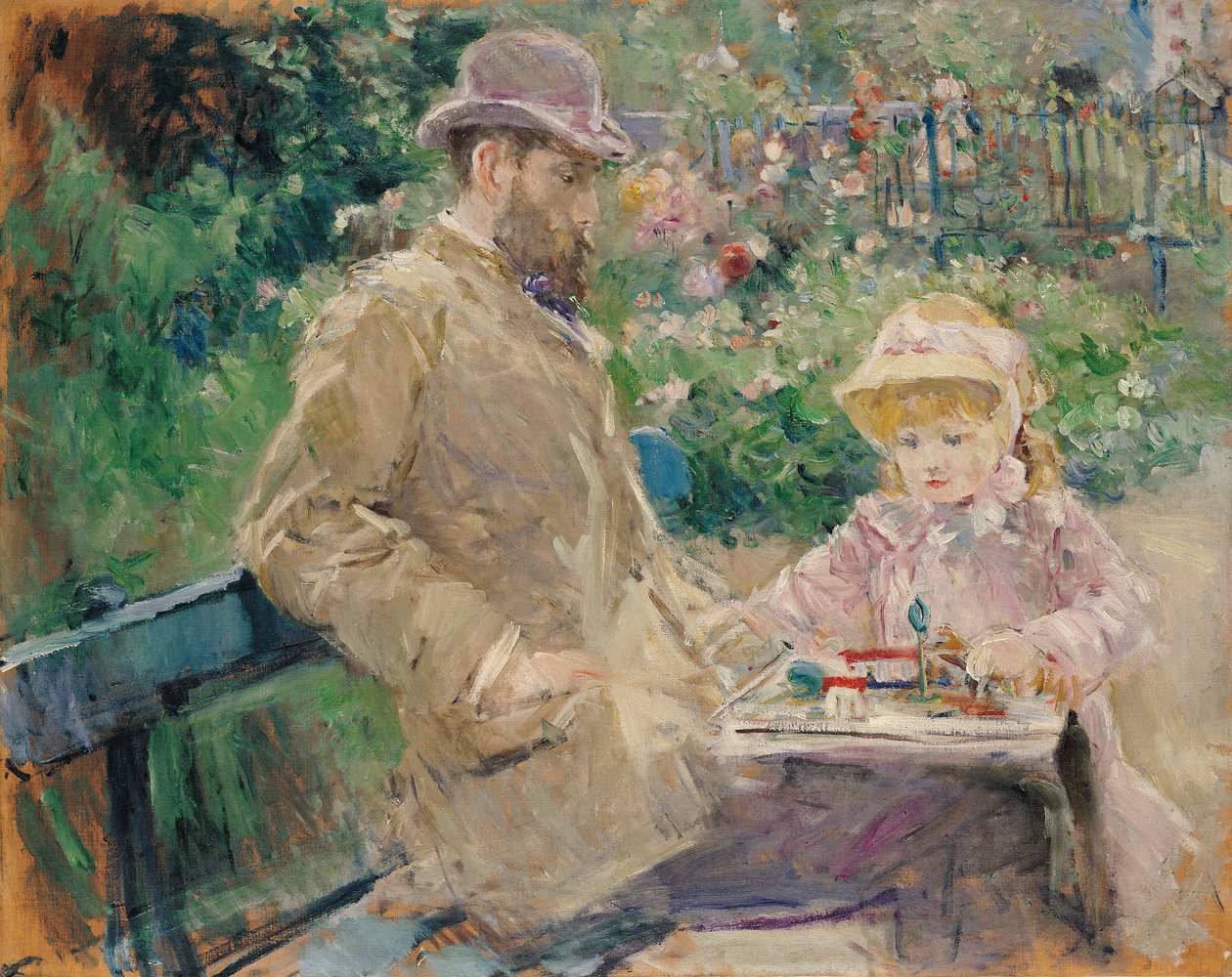 Eugene Manet (1833-92) met zijn dochter in Bougival, ca. 1881 door Berthe Morisot