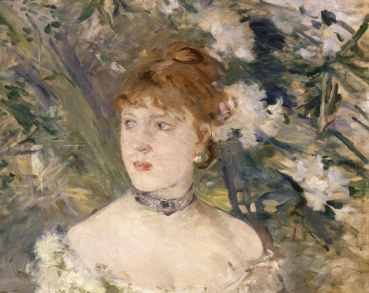 Jonge vrouw in baljurk door Berthe Morisot